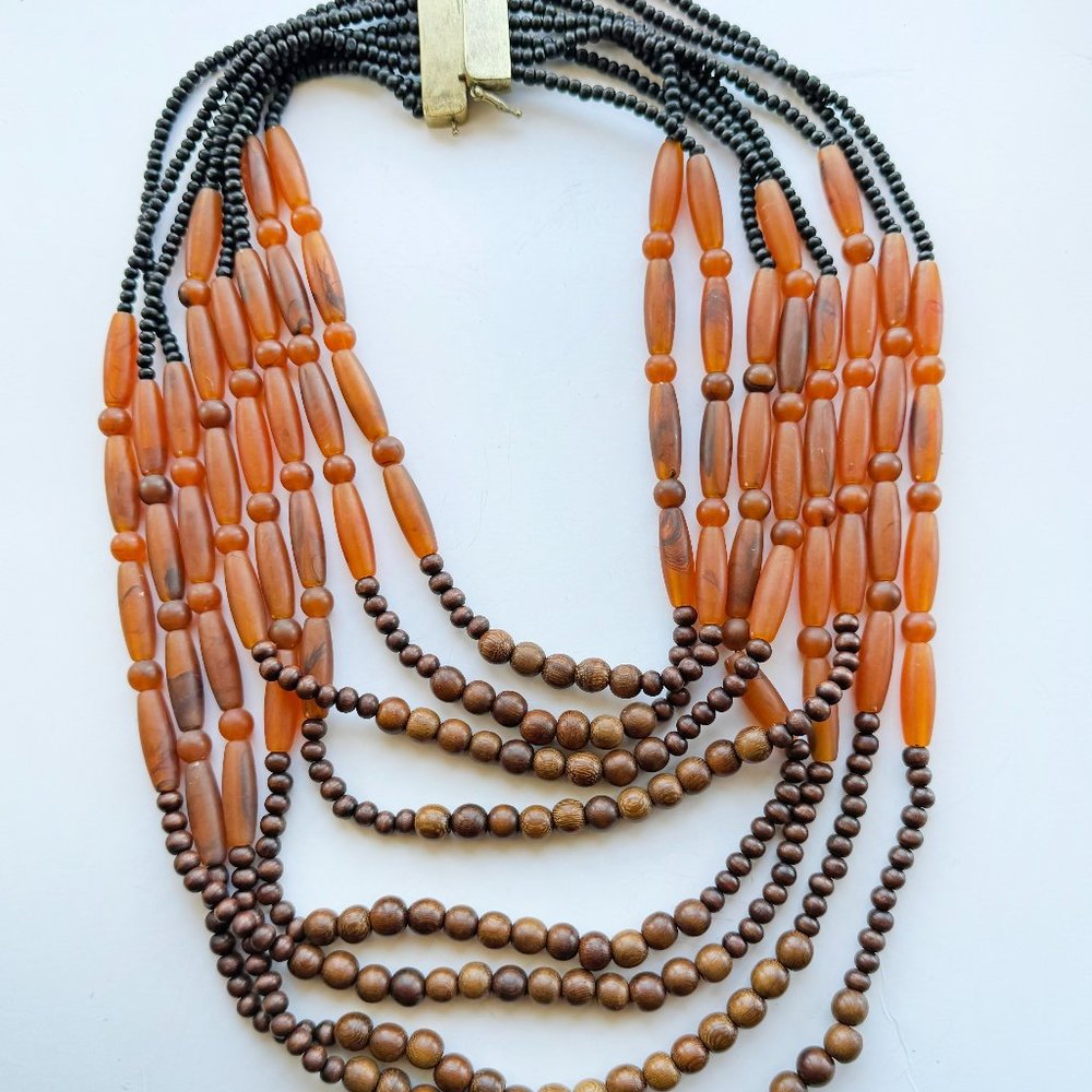 Unique Retro style Wood Bead Necklace 20"